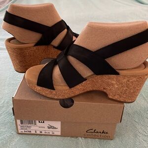 Women’s Clark Giselle Beach Black Leather Cuir Noir 8 M BNWT #64788